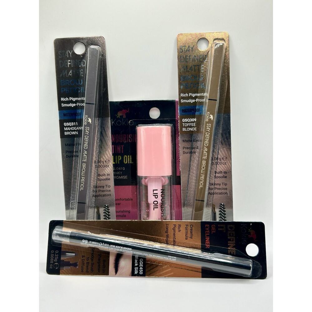 ~*Viral*~🔥 Kokie Bundle - 4pc - Lip oil, Eyeliner, Brow pencils (Brown, Blonde)